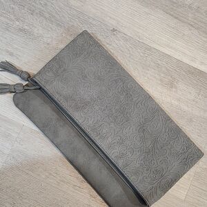Elegant Gray Embossed Clutch